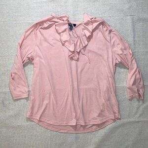 Chaps | Peach Ruffle Front 3/4 Sleeve Top | PXL
